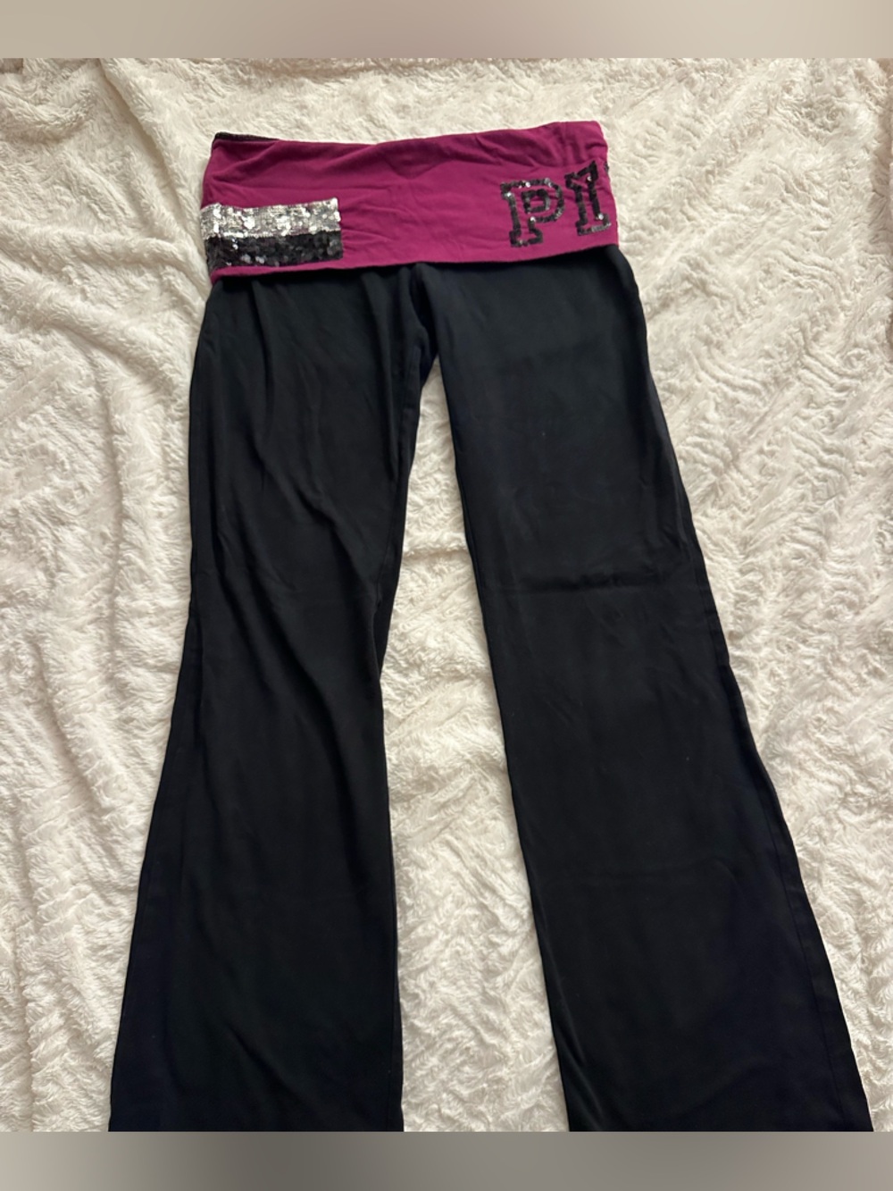 Vintage PINK Victoria's Secret Black and Magenta Yoga Pants w/ Sequins
